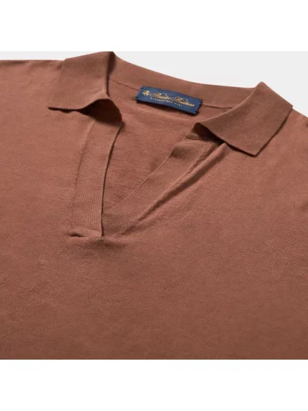 Dzianinowy sweter Brooks Brothers z kołnierzem brązowy