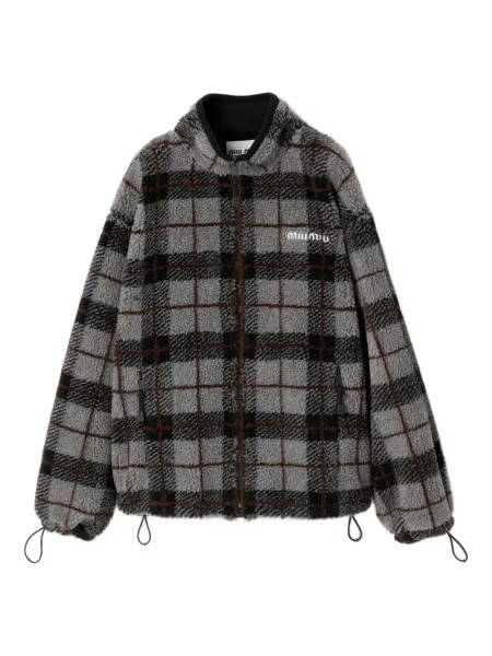 Geacă Miu Miu din fleece în carouri gri