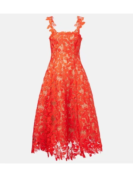 Obleka koktejl obleka Oscar De La Renta s čipko rdeča