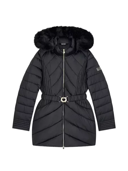 Garnitură de blană palton de blană Ea7 Emporio Armani cu blană negru