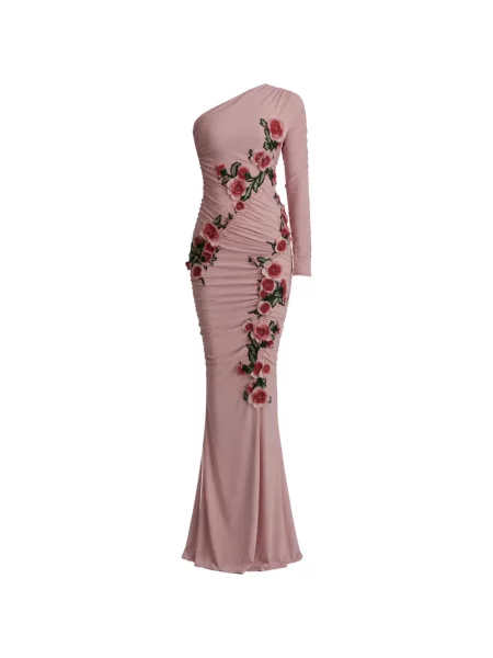 Rochie maxi Dolce & Gabbana cu model floral cu volane roz