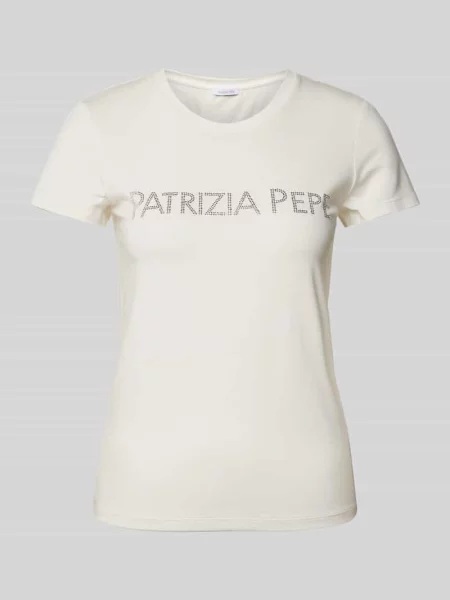 T-shirt z obszyciem kamieniami stras model ‘MAGLIA’ Patrizia Pepe biała