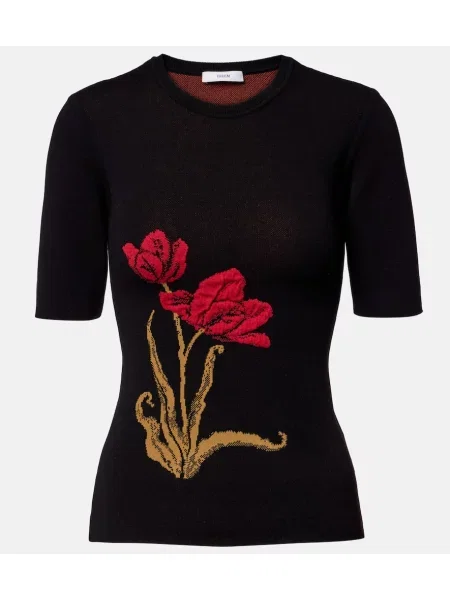 Pulover Erdem cu model floral din jacard negru