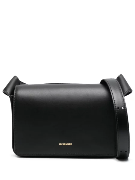 Kožna crossbody torbica Jil Sander s autogramom crna