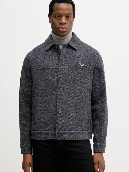 Яке с вълна Guess HERRINGBONE сиво