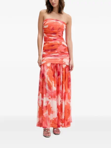 Rochie maxi Bardot cu model floral cu imagine portocaliu