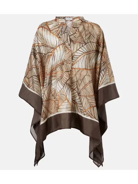 Jedwabny top Brunello Cucinelli z nadrukiem brązowy