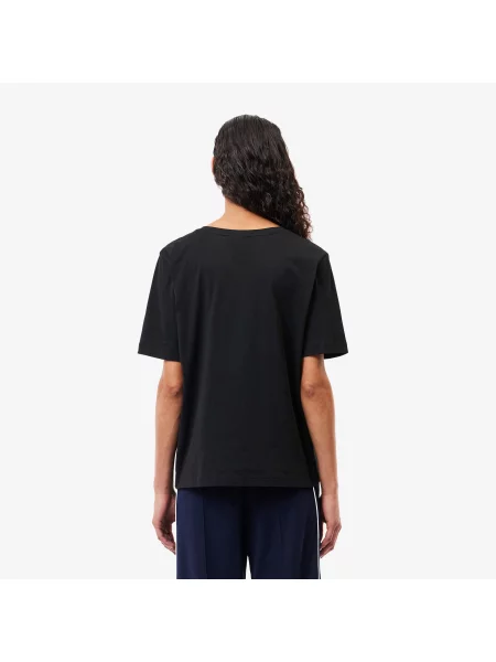 Lacoste Luźny Krój Miękka Koszulka Z Dekoltem W Serek czarna