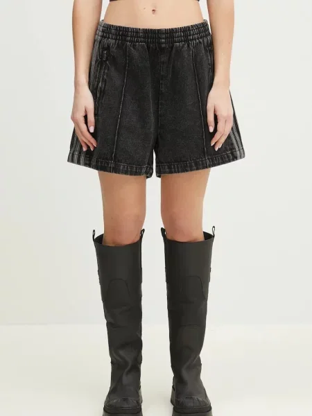Короткі джинсові шорти Adidas Originals з високою посадкою з аплікацією чорні