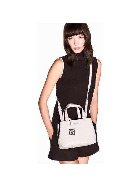 Geantă shopper Armani Exchange din piele bej