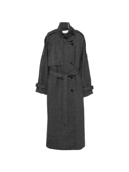 Cu centură palton Gestuz cu model herringbone gri