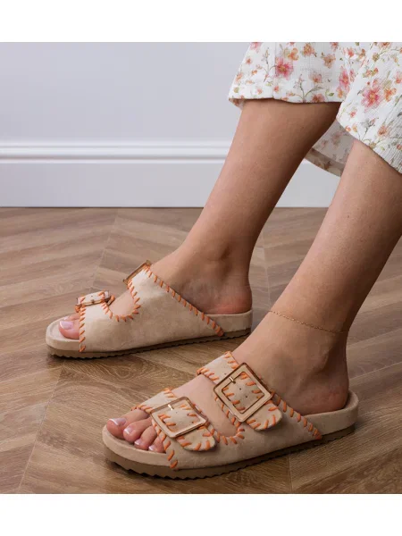 Bačkory D/ceo s výšivkou na ramínka béžové