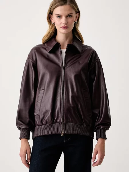 Polo Ralph Lauren jachetă pentru femei din piele violet
