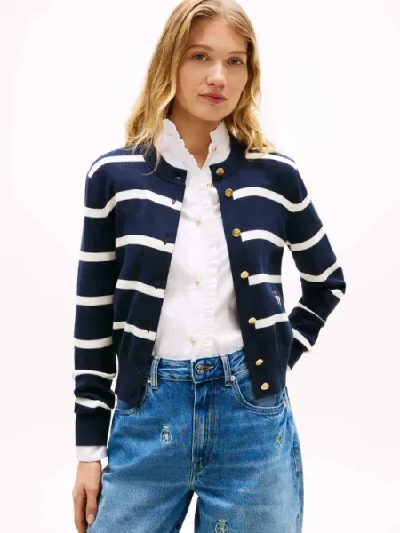 TOMMY HILFIGER Geacă tricotată bleumarin alb