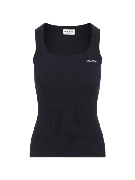 Top Miu Miu cu broderie tricotate albastru