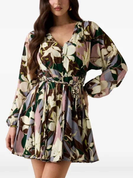 Rochie mini Marciano By Guess cu model floral cu imagine cu decolteu în V maro