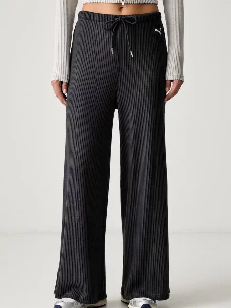 Puma pantaloni de trening pentru femei cu vâscoză Essentials Ribbed gri