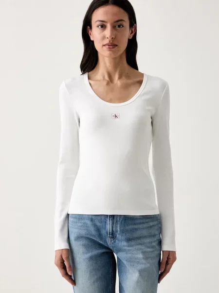 Calvin Klein Jeans tričko s dlouhým rukávem s bílé