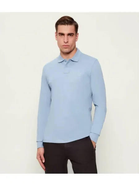Tricou polo Boss Orange stretch albastru