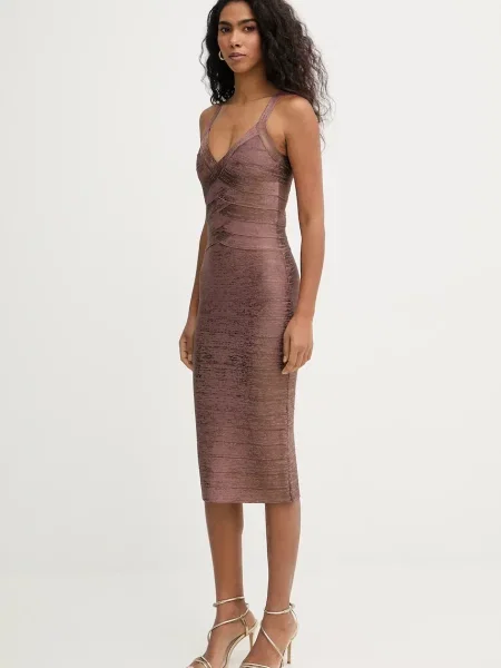 Herve Leger sukienka Indie midi dopasowana brązowy