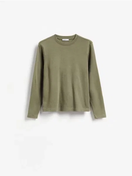Reserved Bluză longsleeve din mercerizat verde-oliv verde