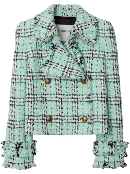 Bouclé geacă Burberry în carouri albastru