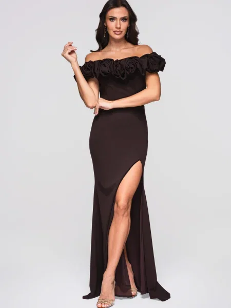 Rochie de seară Edoti cu volane maro
