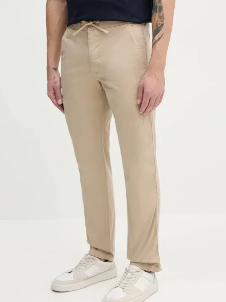 Kalhoty Pepe Jeans PULL ON COMFORT CHINO jednoduché béžová