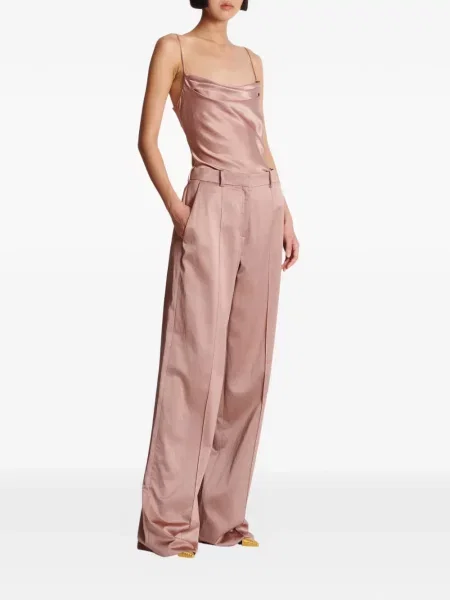 Pantaloni Balmain din satin roz