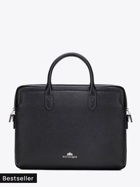 Torba na laptopa ze skóry naturalnej groszkowej czarno srebrna