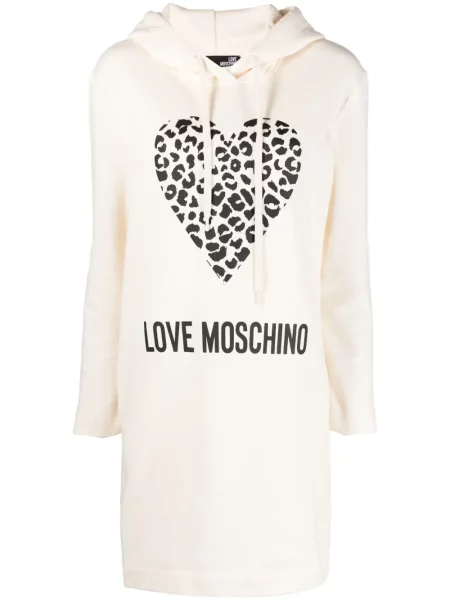Sukienka mini Love Moschino z kapturem z nadrukiem garniturowa beżowa