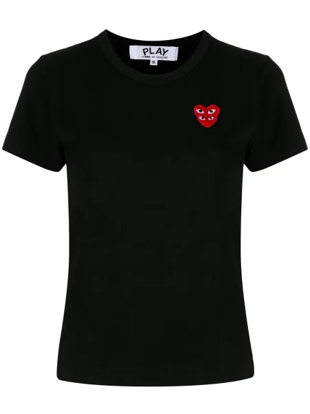 Tricou Comme Des Garcons Play cu motiv cu inimi scurt negru