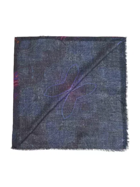 Chusta Etro z kaszmiru z wzorem paisley niebieska