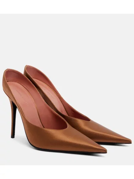 Pantofi cu toc Amina Muaddi din satin maro