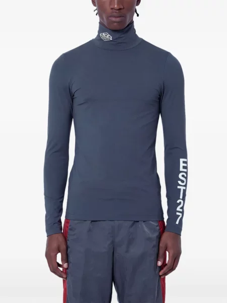 Tricou Lacoste cu imagine cu guler înalt stretch gri