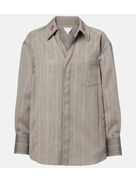 Cămașă Bottega Veneta de lână cu dungi gri