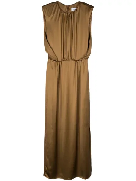 Rochie Yves Salomon din satin plisată de costum maro