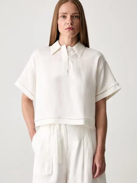 Tricou polo Lacoste din lyocell bej