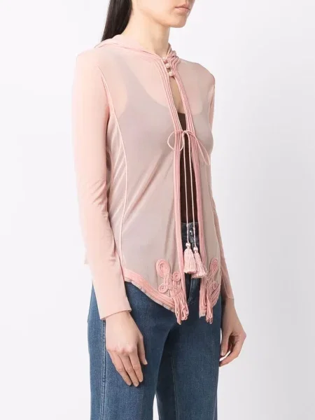 Průsvitná halenka Jean Paul Gaultier Pre-owned s výšivkou růžová