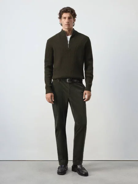 Spodnie sztruksowe slim fit ciemnozielony Mężczyzna 42 MANGO MAN