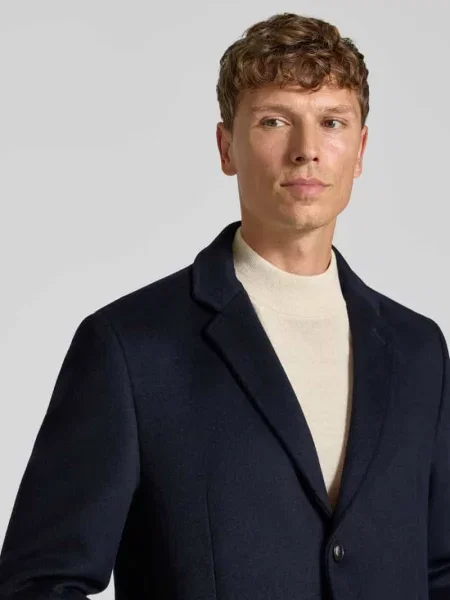 Płaszcz o kroju regular fit z mieszanki wełny z zapięciem na guzik i błyskawiczny Bugatti granatowy