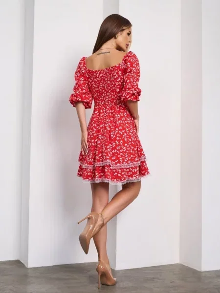 Сукня міні ISSA Plus комбінований верх червоний
