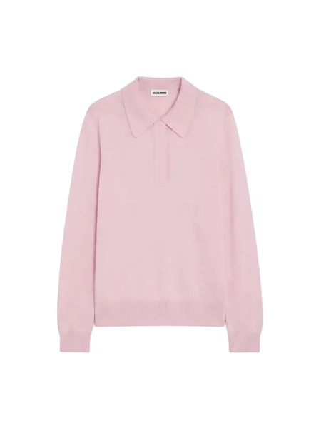 Koszulka polo Jil Sander wełniana z długim rękawem różowa