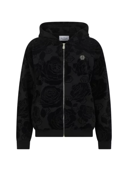 Hanorac cu glugă Philipp Plein cu model floral negru