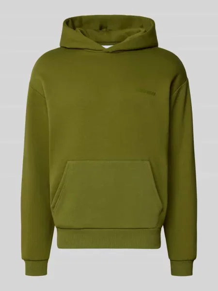 Bluza z kapturem z logo i kieszenią kangurką Review zielona