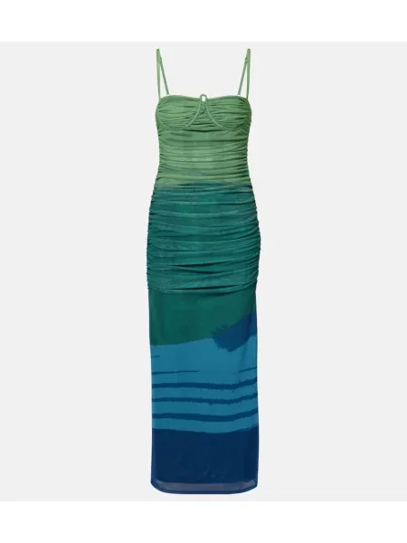 Rochie maxi Sir cu imagine plasă drapată verde