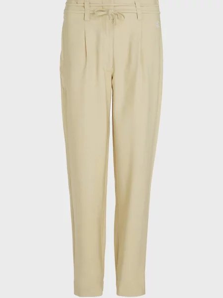 Твілові завужені штани Calvin Klein Jeans на завʼязках бежеві
