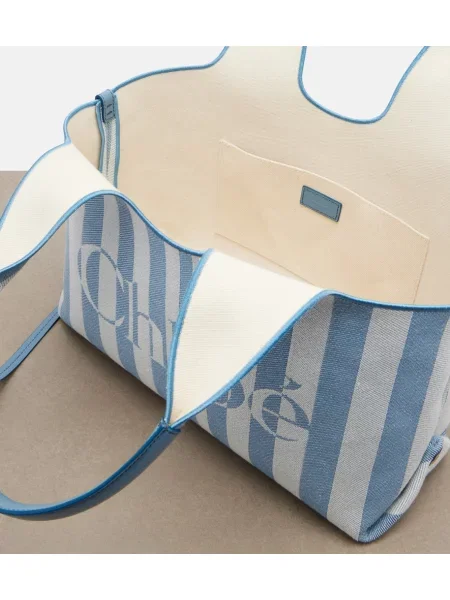 Plátěná shopper kabelka Chloé s autogramom modrá