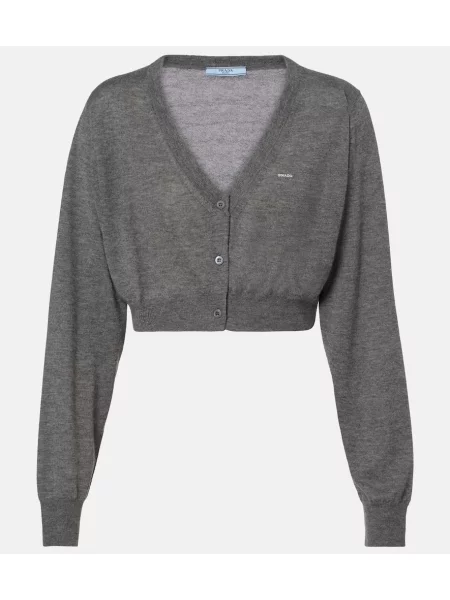 Decupat cardigan Prada din cașmir gri