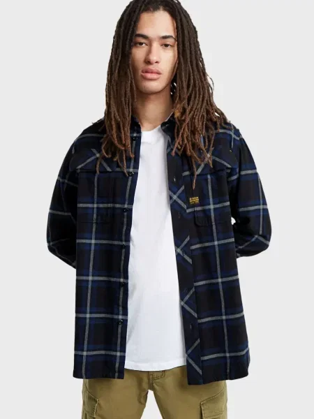 Картата сорочка G-star Raw синя